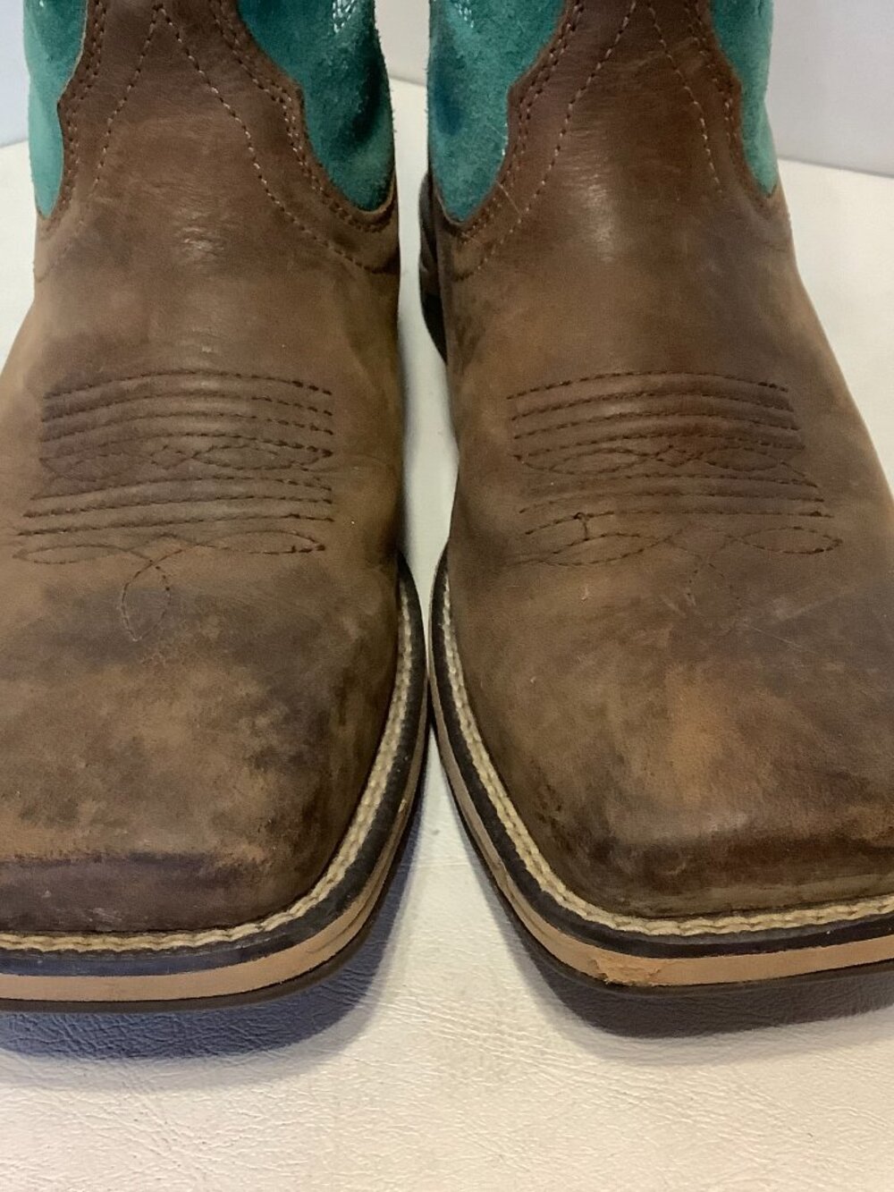 Women's Ariat Anthem VentTEK Boots Size 8 B Brown Turquoise Square Toe - Picture 8 of 12